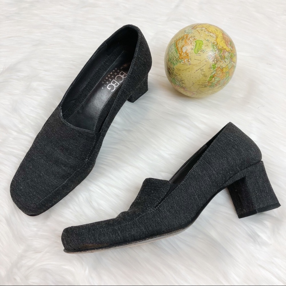 BCBGMaxAzria Classic Penny Loafer Grey Canvas Heel